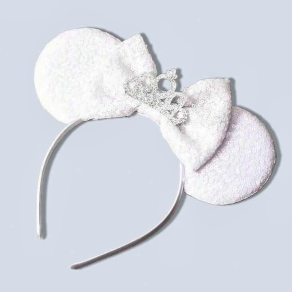 NEW Mouse Ears White Sequins Wedding Bride Castle Headband Minnie Mickey Disney - Picture 1 of 4